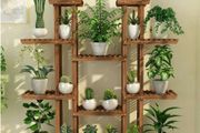 Multi-Tier Plant Stand, 46in Height Wood Flower Rack Holder 16 Potted Display Storage Shelves Indoor Outdoor for Patio Gard