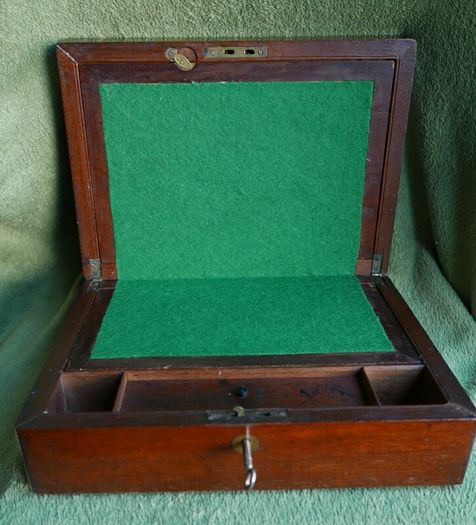 Antique 1800s Wood Folding Portable Travel Writing Lap Desk Campaign Box Case Key