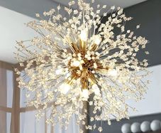 Modern Firework Pendant Chandelier Lighting, 8 Lights Sputnik Lamps Fixtures Stainless Steel Crystal Indoor Home Decoration Light Fitting for Living Room Bedroom Hallway Kitchen Dining Room(Gold)