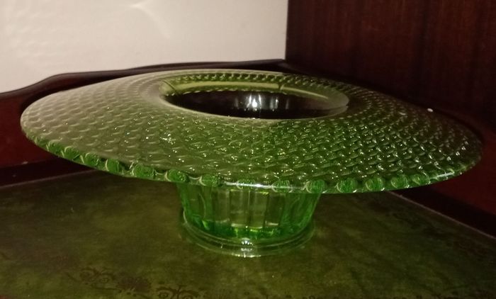 Uranium Glass Green Depression Footed Bowl