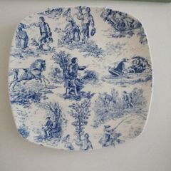 Wall plate Toile de jouy with plate hanger