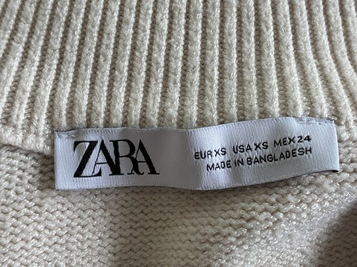 Zara Ladies Beige and Navy Striped Cardigan