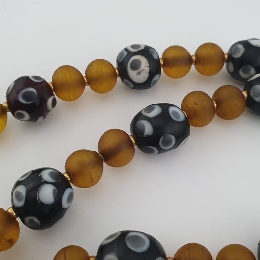 Antique Venetian African Style Eyes & Yellow Brown African Glass Beads Necklaces