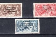 1922 Ireland 4-line Overprint Stamps printed by Dollard High Value Set (2s6d choc, brown, 5s rose red &amp; 10s grey-blue) in Black  Mounted Mint