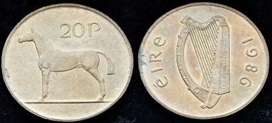 [#208] - Ireland 1986 | 20p | Twenty Pence | Horse | KM.25