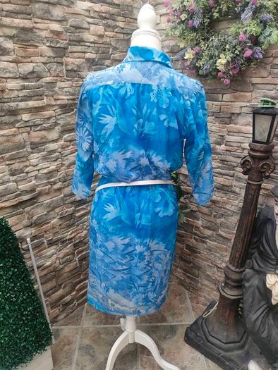 Vintage 80s blue floral midi dress size Small Cowl neckline Postage included