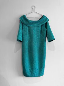 Pre Owned Coco Doll Teal Jacquard Off-The-Shoulder Cocktail Dress