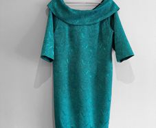 Pre Owned Coco Doll Teal Jacquard Off-The-Shoulder Cocktail Dress