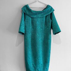 Pre Owned Coco Doll Teal Jacquard Off-The-Shoulder Cocktail Dress