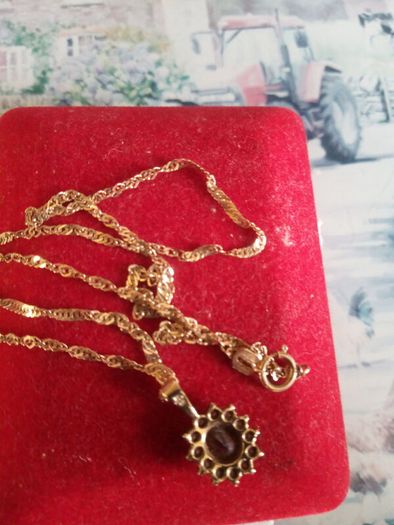 9ct gold necklace with ruby and diamond pendant