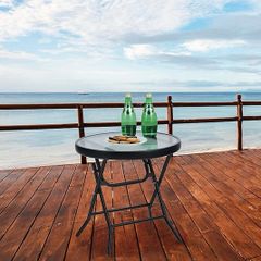 Folding Side Table, Foldable Coffee Table, Outdoor Garden Table, Small Round Patio Table - Transparent