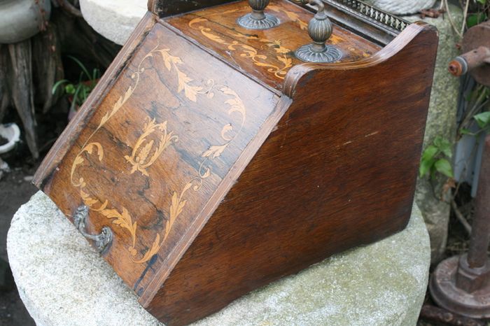 Antique Dublin Inlaid Wood Coal Bin Fireplace Fire Scuttle Box 1850