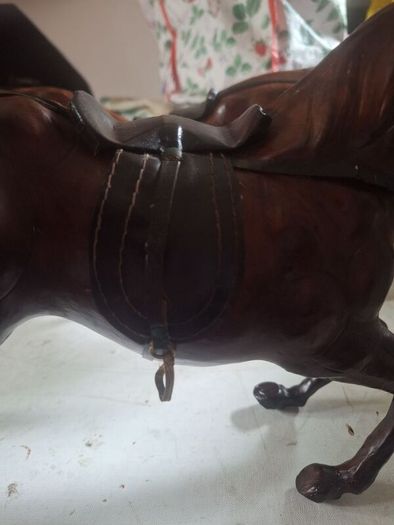 Vintage 1950s/60s Carved Wood wrapped in leather horses