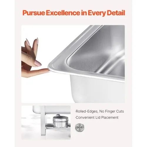 Features & Details Elegant Silver Finish: The modern silver color of this chafing dish warmer adds a sophisticated touch to any event. Whether it's a buffet, party, or wedding, this sleek design enhances your table setting and elevates the atmosphere 