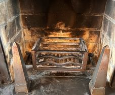 Custom Architectural Steel Fireplace Grate & Obelisk Andirons