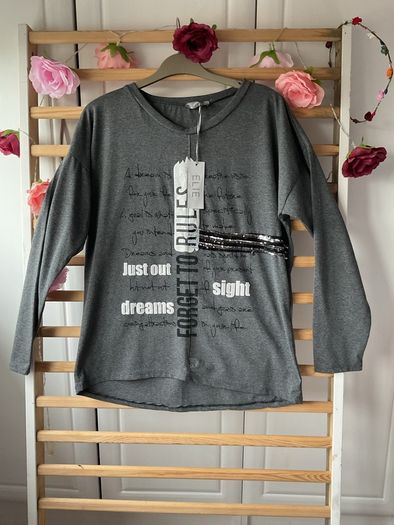 Bnwt Elie charcoal grey embelished top one size long sleeve top