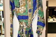 Misspap green,white,blue and gold silk like shirt dress
