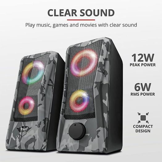 GXT 606 Javv RGB-Illuminated 2.0 PC Speakers, 12 W Peak Power, 3.5 mm Jack, Metal Grille, USB Powered Sound System, Speaker Set for Computer, Laptop, Mac