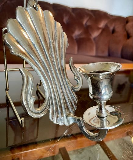 Antique Silver Colour Art Deco Style Retro Decor Scallop Shell Candle Sconce 1920s