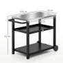 BBQ Trolley Food Prep Outdoor 3-Shelf Movable Pizza Oven Table Stand with Stainless Steel Top Image 2