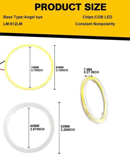 2 Pcs White 80MM Car Angel Eyes Halo Rings COB Light Circle Ring Headlight Lamp with Plastic Cover 12V 24V