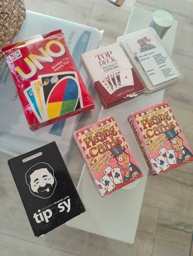 QUICK SALE (Moving out SALE): Party Games & Playing Cards Bundle - Tipsy Tower, UNO, and More