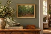 Original Oil Painting Woodland Lane Gate, Charles Webb Print Shop Dublin Label