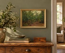 Original Oil Painting Woodland Lane Gate, Charles Webb Print Shop Dublin Label