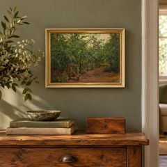 Original Oil Painting Woodland Lane Gate, Charles Webb Print Shop Dublin Label