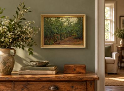 Original Oil Painting Woodland Lane Gate, Charles Webb Print Shop Dublin Label