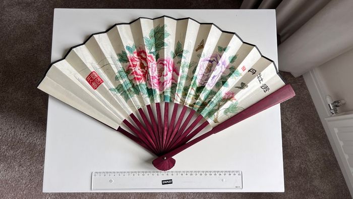Large Vietnamese Style Bamboo Folding Silk Fan, 2pcs