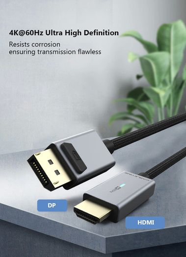 Cabletime 1.8M Active DisplayPort (Male) to HDMI (Male) 4K@60Hz Gold-Plated Nylon Braided LED Light Cable (Brand New/Warranty)
