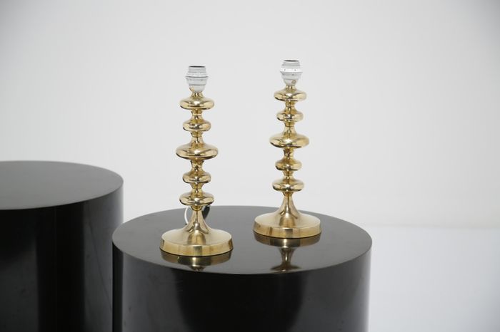 Vintage Pair of Swedish Brass Table Lamps, 1960s.