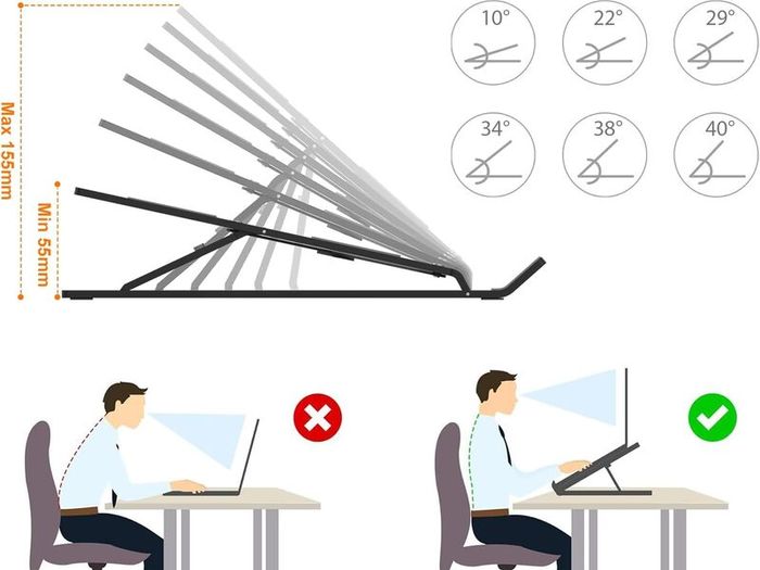 GB1054B Black Laptop Stand for Desk, Adjustable Laptop Riser, Portable Laptop Stand with 6 Angle