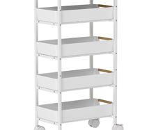 Wood 5-Tier Storage Trolley on Wheels - White