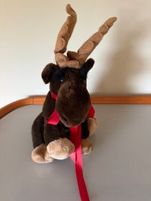 Vintage Moose Plush with red bow