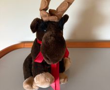Vintage Moose Plush with red bow