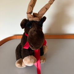 Vintage Moose Plush with red bow