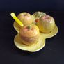 Superb Vintage Five Piece Fruit-Shaped Cruet Set with Yellow Plastic Spoon in Excellent Condition Image 6