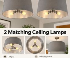 2 Matching Grey Ceiling Lamps with Chrome Fittings 53cm