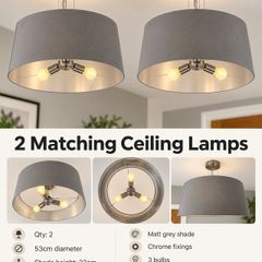 2 Matching Grey Ceiling Lamps with Chrome Fittings 53cm
