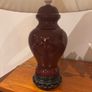 Please Check Photos- Mid Century Oxblood glazed Ginger Jar Table Lamps (2)  with off white pleated empire shade Image 7