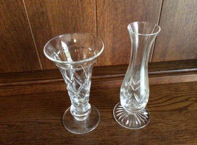 2 Small Clear Cut Glass Vases