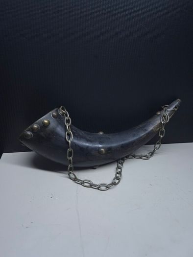 Pair of Vintage Brass Decorative Horns with Brass Chains