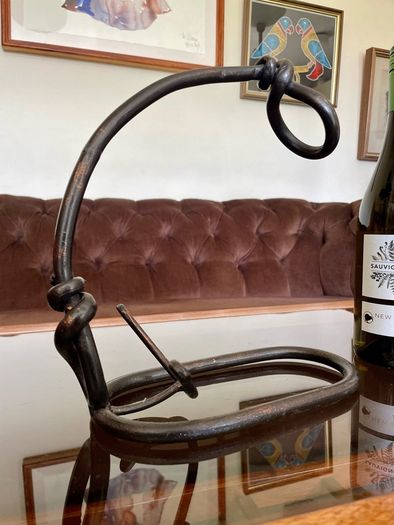 Vintage 20th Century Cast Iron Metal Brutalist Sculpture Bottle Holder Wine Rack