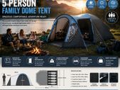5 Person Dome Tent Living Room Side Entrance Window Headroom 5000 mm Blue Grey