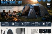 5 Person Dome Tent Living Room Side Entrance Window Headroom 5000 mm Blue Grey