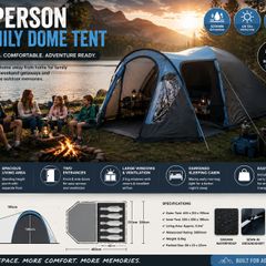 5 Person Dome Tent Living Room Side Entrance Window Headroom 5000 mm Blue Grey