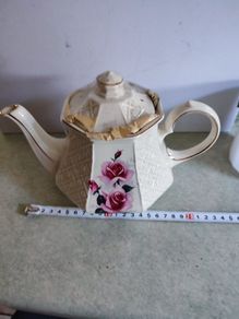 Vintage James Sadler Octagonal Lattice Teapot / English Garden Design