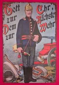 Vintage fire service german. , vintage style metal sign .